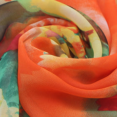 Flower Print Chiffon Scarf Gradient Shawl Thin Boho Hijab Sunscreen Head Wrap