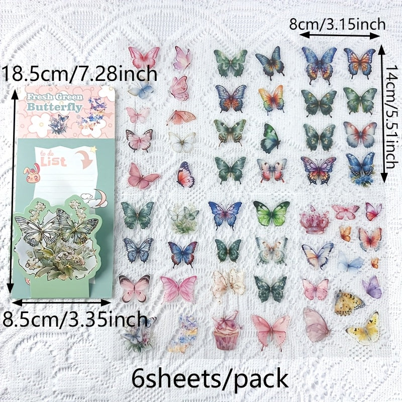 6 Sheets Floral Butterfly Stickers Self Adhesive Decals with Golden Accents