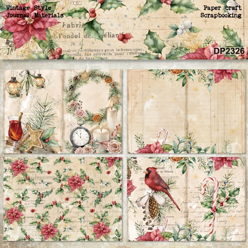 8pcs Christmas Pine Wreath Poinsettia Jingle Bell DIY Paper Craft