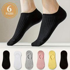 6 Pairs Solid Ankle Socks Soft Lightweight Women's Stockings