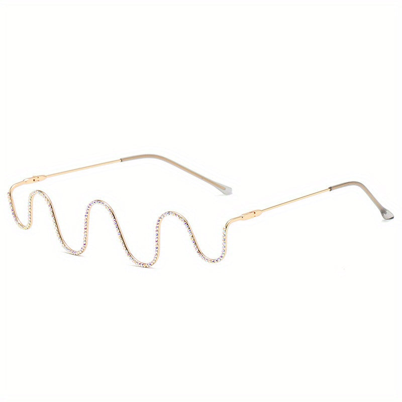 Y2K Wavy Rhinestone Glasses Frame for Women