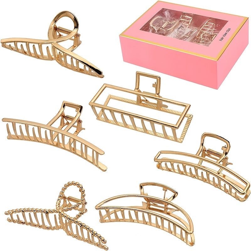6pcs Gold Hair Claw Clip for Women Metallic Shark Claw Jaw Clip