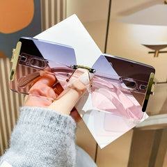 Square Rimless Sunglasses Y2K Summer Glasses