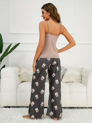 Bear Print Pajama Set Cami Top & Pants Women's Sleepwear
