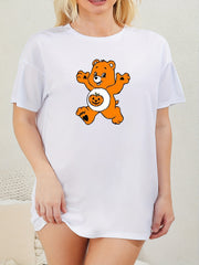  Halloween Lounge Dress Women's Bear & Pumpkin Print Nightdress