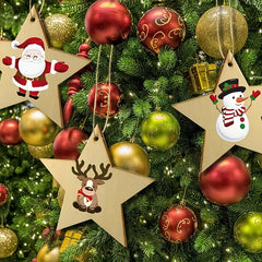 10pcs Wooden Star Ornaments with Hole & Rope DIY Crafts Decoration