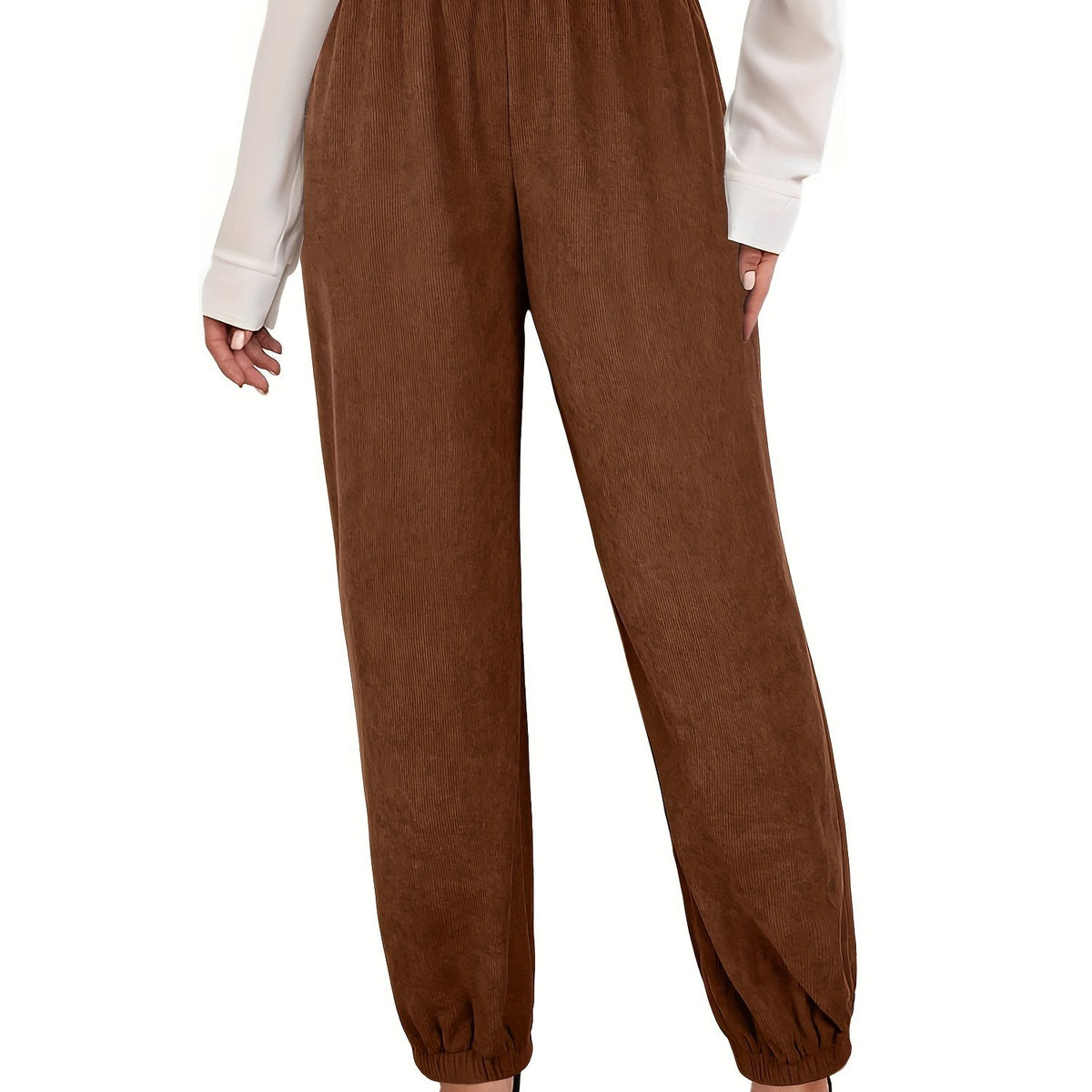 Corduroy Jogger Pants for Women Elastic Waist Casual Solid Comfy