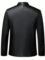 Men's Slim Fit PU Jacket Stand Collar Faux Leather Jacket