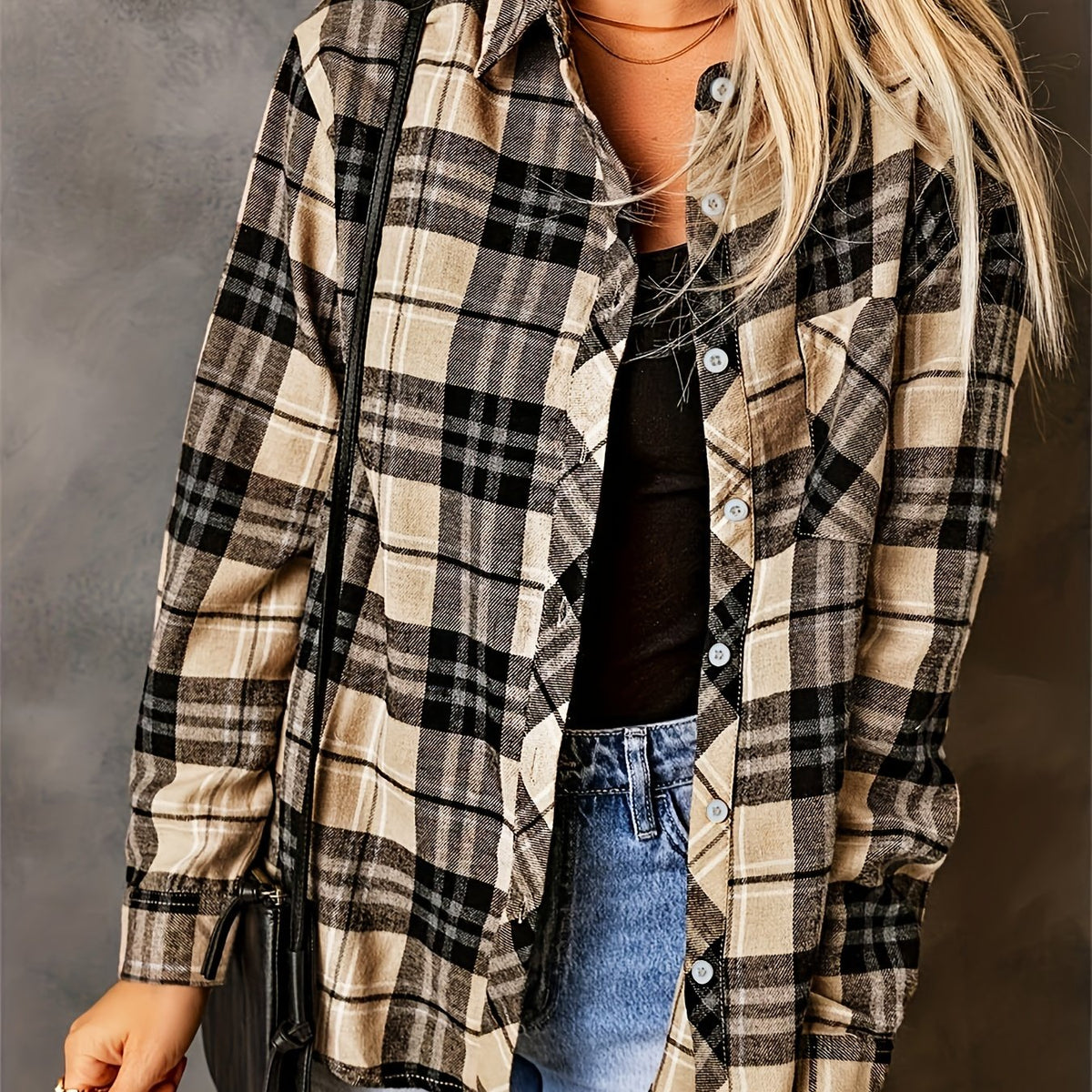  Plaid Print Long Sleeve Button Up Shirt