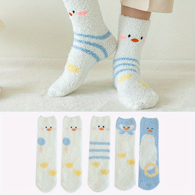 5 Pairs Cartoon Fuzzy Socks Women's Stockings