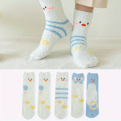 5 Pairs Cartoon Fuzzy Socks Women's Stockings