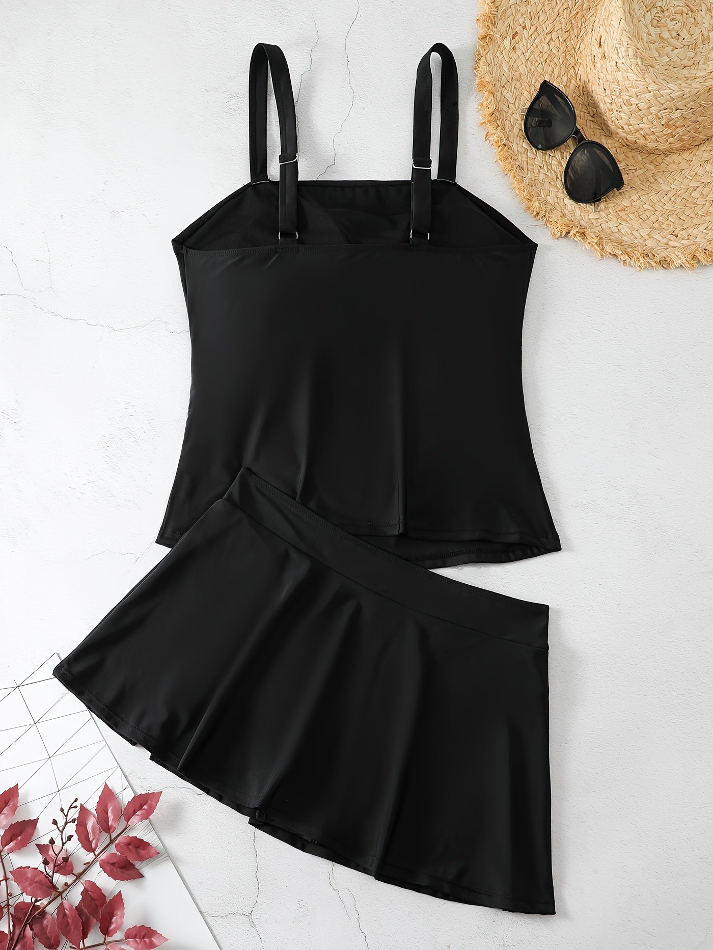  Solid Ruched Square Neck Tankini Set