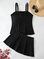  Solid Ruched Square Neck Tankini Set