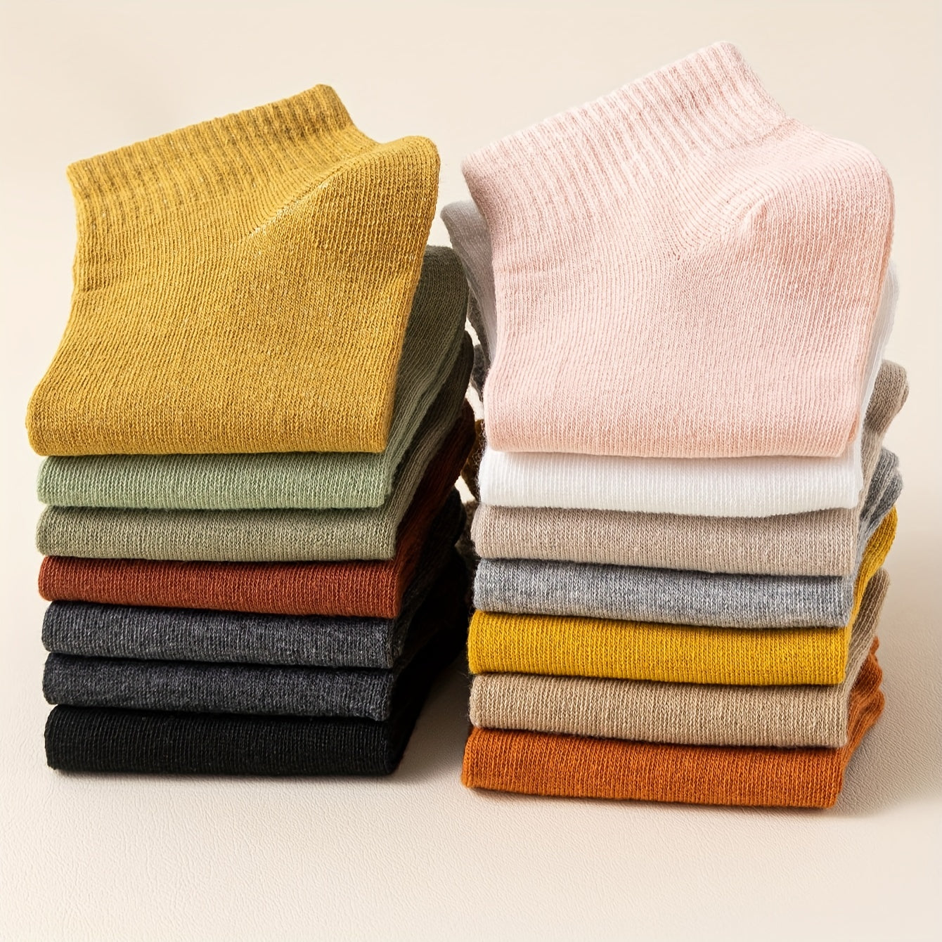 14 Pairs Women's Crew Short Socks Solid Color Comfy & Breathable Stockings