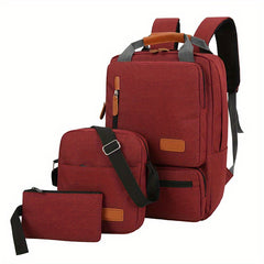 3Pcs Laptop Backpack Set Casual Top Handle Schoolbag With Crossbody Bag