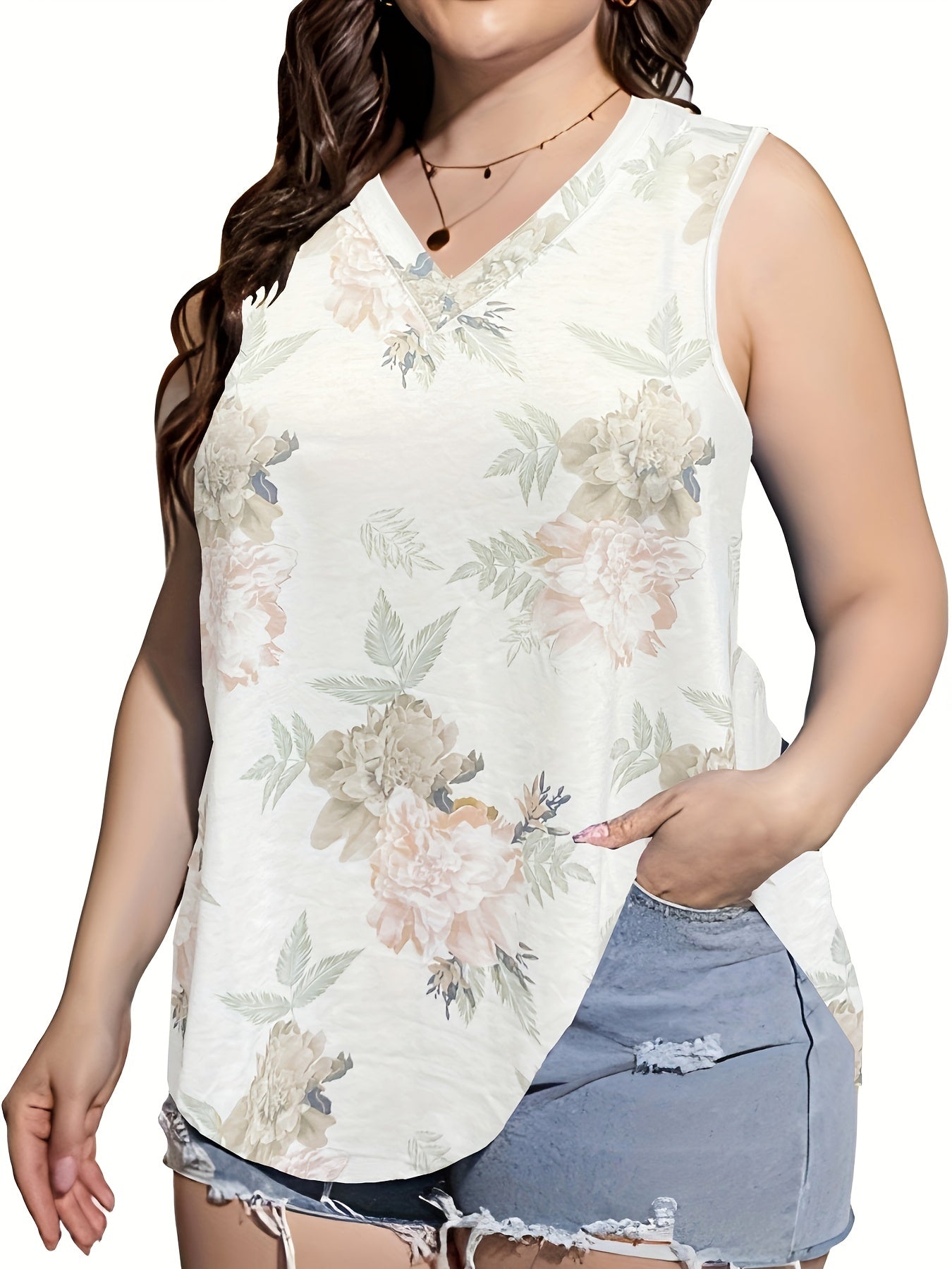  Floral Print V Neck Tank Top