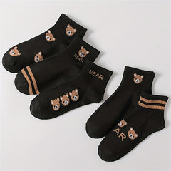 5 Pairs Cartoon Bear Print Socks & Crew Short Socks Women's Stockings