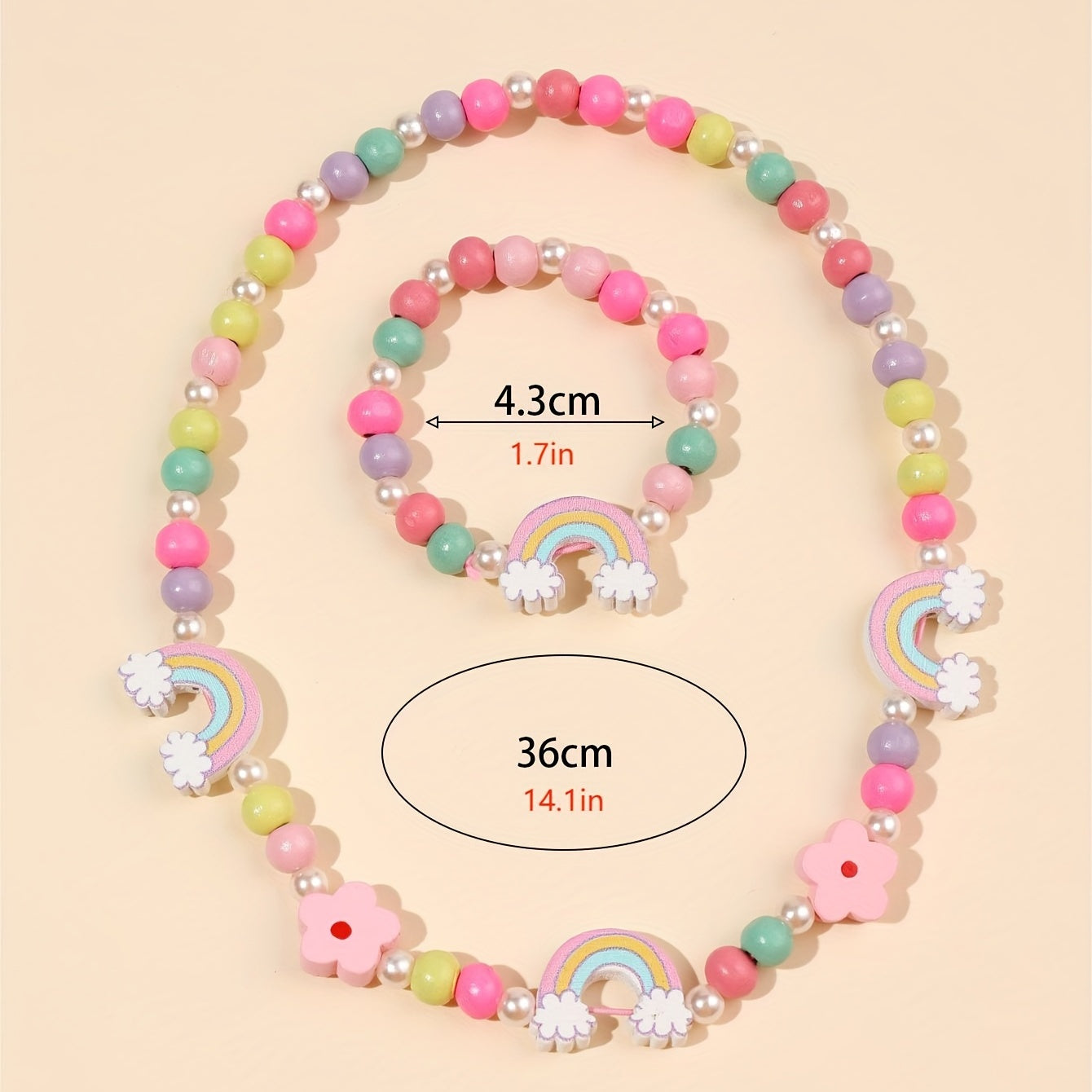 Cartoon Butterfly Flower Rainbow Beaded Necklace Bracelet Set for Girls