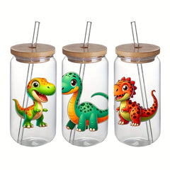 4pcs Dinosaur High UV DTF Wraps Transfer Paper for 16oz Glass Bottle