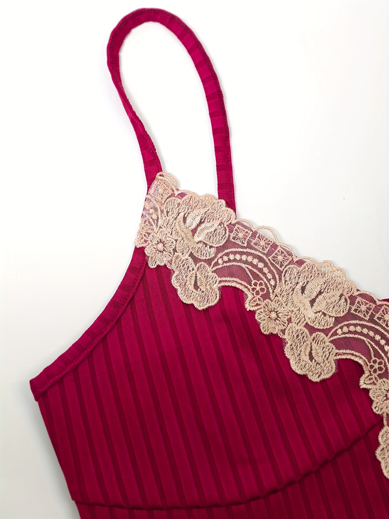 Lace Slip Lounge Dress V Neck Ribbed Home Dress Women's Loungewear