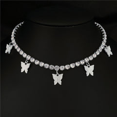 Double Row Butterfly Rhinestone Necklace