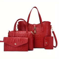 Crocodile Pattern Handbag Set Tote Bag Crossbody Satchel Purse Wristlet Clutch