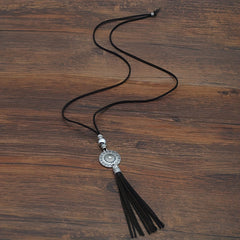Boho Velvet Faux Leather Tassel Necklace
