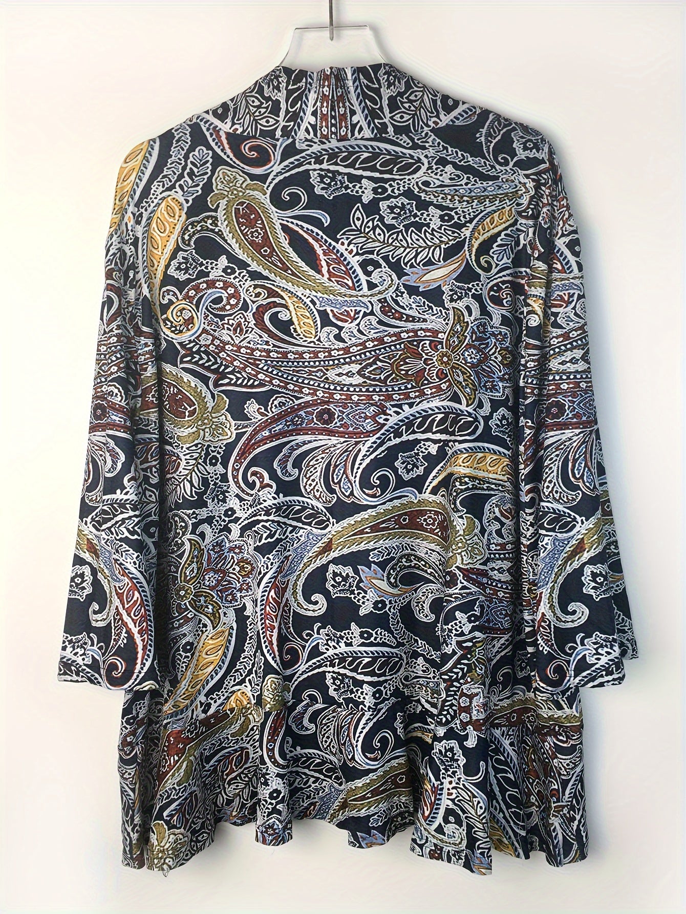  Paisley Print Ruffle Trim Cardigan