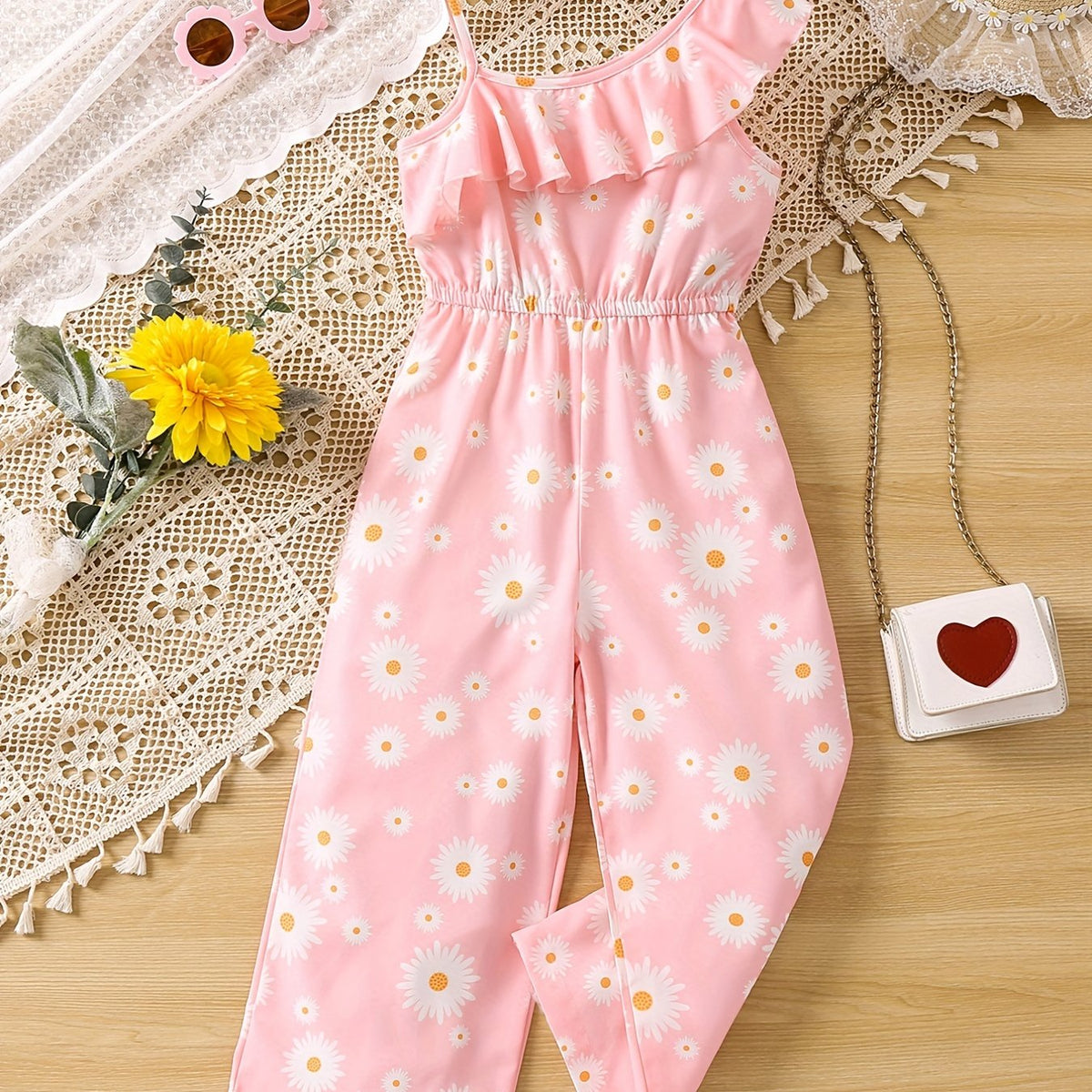 Toddler Girls Daisy Graphic Ruffle Trim Rompers