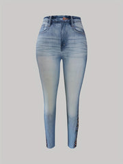 Denim Print Skinny Leggings Long Length Casual Pants