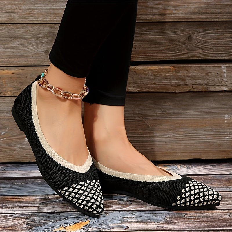 Women's Knitted Ballet Flats Soft Sole Slip On Shoes