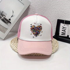 Butterfly Heart Print Trucker Hat Mesh Cartoon Baseball Cap
