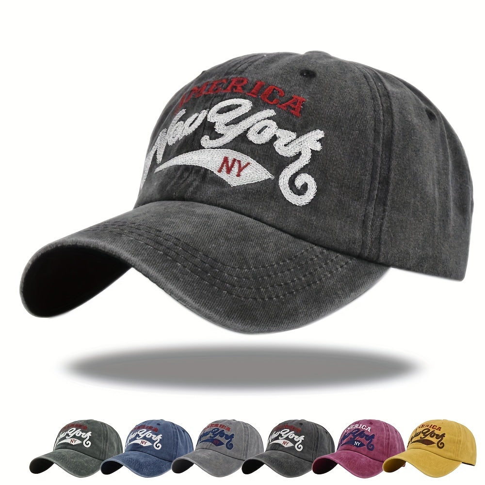 York Embroidered Baseball Cap Vintage Distressed Sun Hat