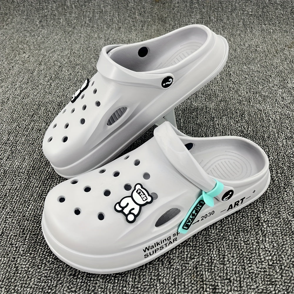 Men's Bear Charm Clogs with Strap Outdoor Slippers