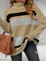  Colorblock Turtle Neck Sweater