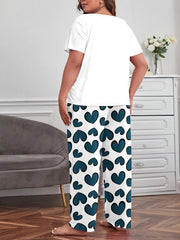  Casual Pajamas Set Women's Plus Slogan & Heart Pattern