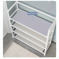 Metal Entrance Coat Rack Shoe Rack w/ 4 Storage Shelves & 8 Double Hooks