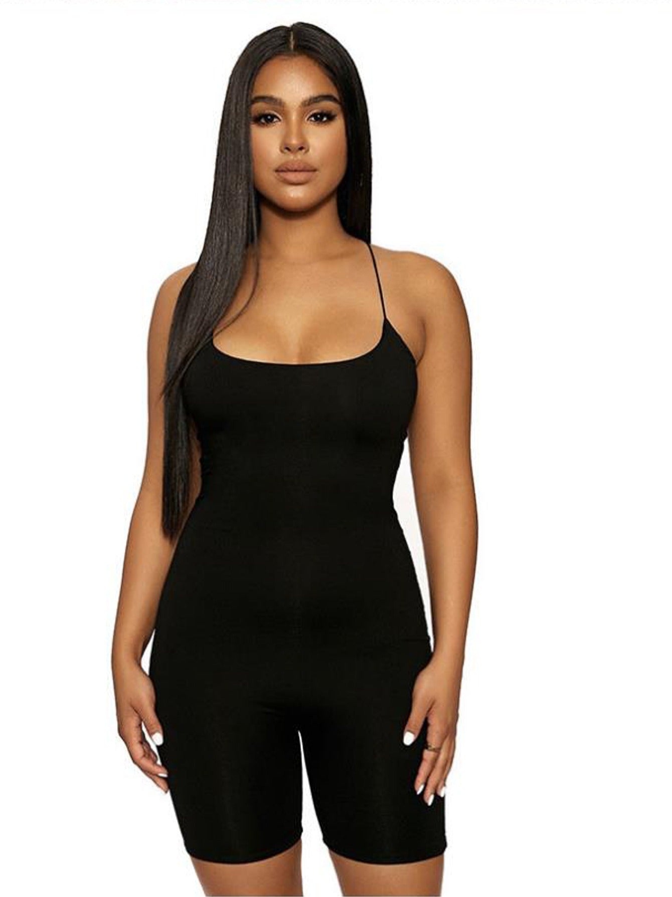 Solid Scoop Neck Jumpsuit Long Sleeve