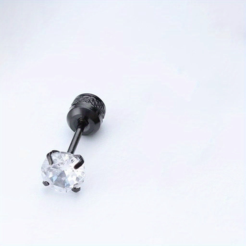 Round Zircon Stud Earrings Stainless Steel Plated Artificial Diamond Earrings