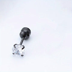 Round Zircon Stud Earrings Stainless Steel Plated Artificial Diamond Earrings