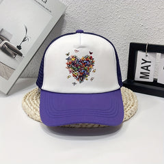Butterfly Heart Print Trucker Hat Mesh Cartoon Baseball Cap