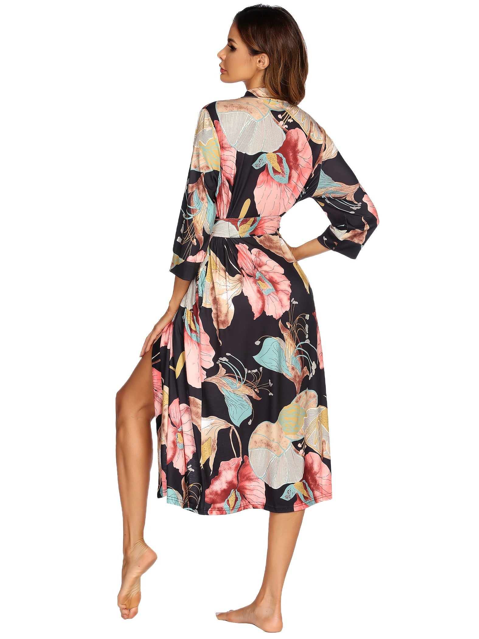 Floral Print Lounge Dress & V Neck Home Dress