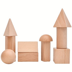 Kids' Geometric Toy Math Teaching Tools Shape Blocks Wooden Building Blocks