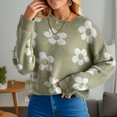  Floral Print Long Sleeve Sweater