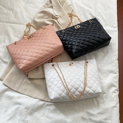 Argyle Quilted Casual Tote Bag Waterproof Shoulder Bag PU Leather Handbag