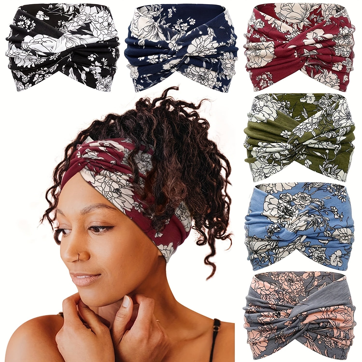 6pcs Floral Criss Cross Headbands for Women Girls