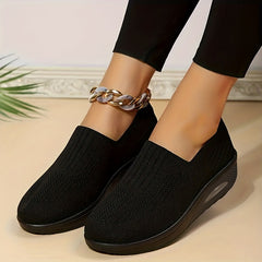 Women's Textured Knitted Wedge Slip-On Sneakers