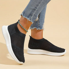 Women's Rhinestone Decor Slip On Sneakers Lightweight Low Top Shoes