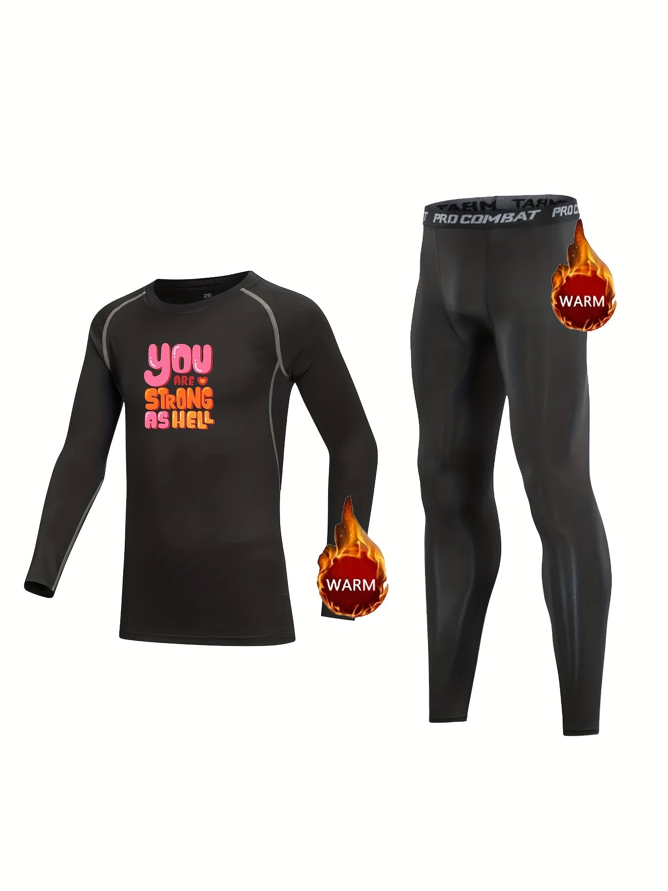 2pcs Kids Compression Fleece Sets - Cute Cartoon Design, Crew Neck Pullover