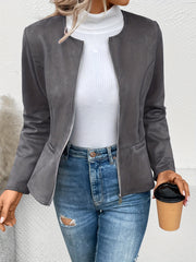 Solid Zip Up Jacket Casual Long Sleeve Crew Neck Outerwear